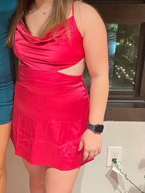 Pink Cutout Cowl Neck Mini Dress